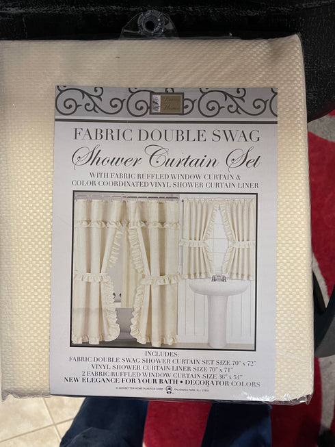 Fabric Double Swag Ruffled Shower Curtain Set